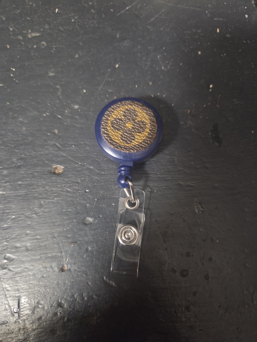 Blue Badge Reel with Gold Monogram Accent